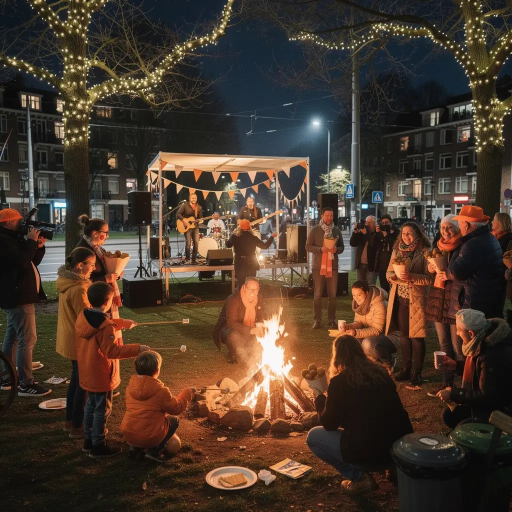 Kinderen spelen op een druk plein vol met kraampjes en activiteiten tijdens het feest.